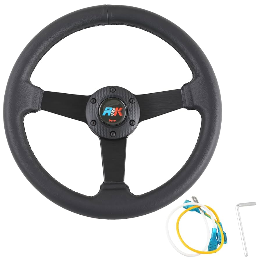 Amazon | レーシング風 ステアリング 車用 ハンドル [8906-BL